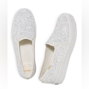 keds x Kate Spade New York Bridal Triple Decker Sneakers in Cream Glitter Sz 6.5